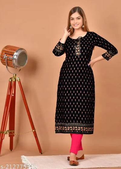 stylish printed Straight kurta_Black