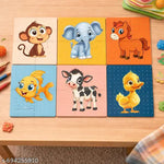 Set of 4 Wooden Knobbed Puzzle Include Wild Animal, Fruits, Transport, Vegetables - Wooden puzzle toys | Best Birthday Gift for Kids Ages 3 to 8 (Size 23x30 CM) Multicolor