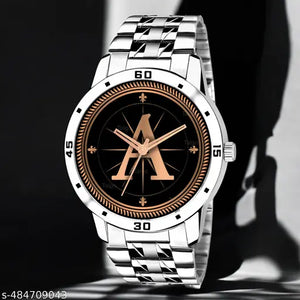 Talgo Analog Round Black Dial ALPHABET A Design Stylish Silver Stainless Steel Strap Classic Design Fancy Wrist Watch for Men and Boys, Pack of 1 - ALP-A-AVO-SIL-STL
