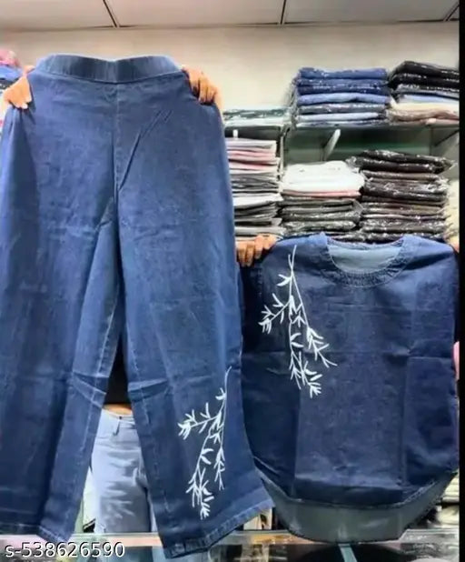 Women's stylish CO-RD SET with embroidery top and bottom wear