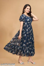Zanies Women Floral Printed Teal Maxi Dress