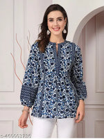 BLUEPRINTED COTTON TOPS FOR GIRLS