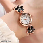 Flower Pattern Analogue Women's or Girls Watch (Rose Gold White)
