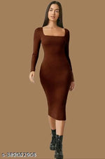 Square Neck High Waist Rib Knit Tank Long Dress