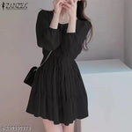 Fancy Georgette Knee Length Full Sleeve Round Neck Dori Belt  Dress