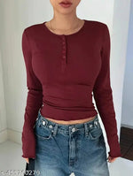 Stylish Women Collar Black Top Long Half sleeves