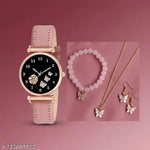 fashion jewellery new for woman and girlsTrendy Watch Bracelet Combo for Girls – Available in Black, White, Blue, Red & Pink