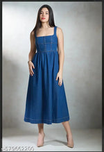Woman denim Dress/Calf Length Denim dress/Maxi Length Denim Dress/Denim Middi