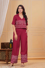 Women's Full Embroidery Co-ord Set of Top and Bottom