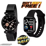 Analogue Magnet Strap Women's Girls Watch Sweet Heart with Digital watch Combo for Girl's & Women's Watch Pack of 2