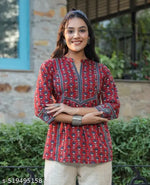 BLUEPRINTED COTTON TOPS FOR GIRLS