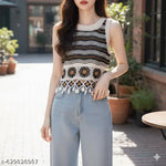 Notty Girl Boho Floral Crochet Button-Front Vest Top