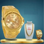 Rosra Golden Formal Watch For Men's Ring +Chain Free (MOR RING+ CHAIN) For Boys