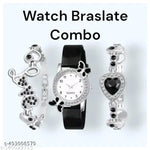 fashion jewellery new for woman and girlsTrendy Watch Bracelet Combo for Girls – Available in Black, White, Blue, Red & Pink