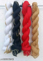 SUPAR LAINING DUPATTAS WITH FOUR SIDE GOLD PEARAL PAK OF 5 PICE SET>WHITE+BLACK+BEIGE+RED+YELLOW FOR WOMEN GIRLS