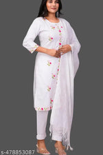 Women'S Cotton Printed Floral Straight Kurta With Pants And Dupatta