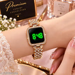 Digital Watch Combo - For Women Luxury LED Touch Screen CZ Stone Bracelet Watch Eleegant Timepiece