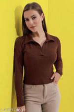 ZAIFA Pico Full Sleeves Round Neck Ribbed Top for Women Stylish Casual Full Sleeve T-Shirt for girls