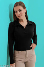 ZAIFA Pico Full Sleeves Round Neck Ribbed Top for Women Stylish Casual Full Sleeve T-Shirt for girls