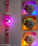 Cat Character Multicolored Disco Light and Music Digital Girl's Wrist Watch Cum Toy (Best Return Gift for Boy's and Girl's)