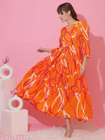 Sheetal Associates Black,Brown Abstract Print Puff Sleeves Fit and Flare Maxi Dress