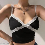 Trendy Sleeveless Crop Top With Lace Insert