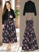 DR.ZOOM Dress With Jacket Women/Girls 100% Premium Quality Material Women Stylish Jacket With Dress COMBO (PACK OF 2) Urbane Latest Women Dresses With Jacket.