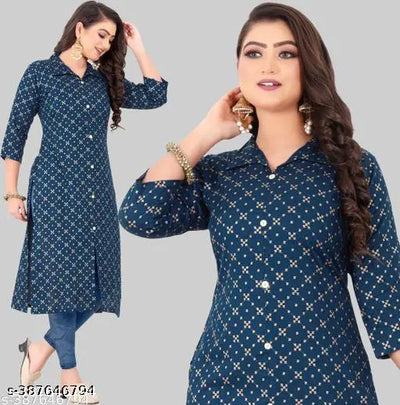 Rayon Kurti For Women Gold Foil Print
