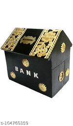 Alifer Shoppee Handmade Wooden Money Bank Hut Style Kids Piggy Coin Box HUT Shape Piggy Bank/Money Bank for Kids and Adult (Black) Gifts for Kids