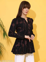 Sheetal Associates Black Floral Printed Peplum Top
