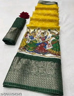 Dola Silk Saree With Jacquard Gap Bodar Kalamkari Print