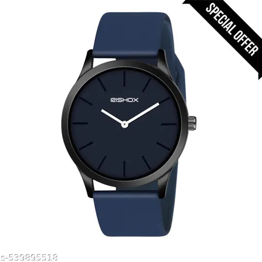 Blue Dial Analog Watch for Men – Stylish Silicone Strap, Quartz Movement, Waterproof & Scratch-Resistant | Sleek, Professional Look for Office, School & Casual Wear | Premium Branded Watch Under 300