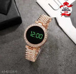 Digital Watch Combo - For Women Luxury LED Touch Screen CZ Stone Bracelet Watch Eleegant Timepiece