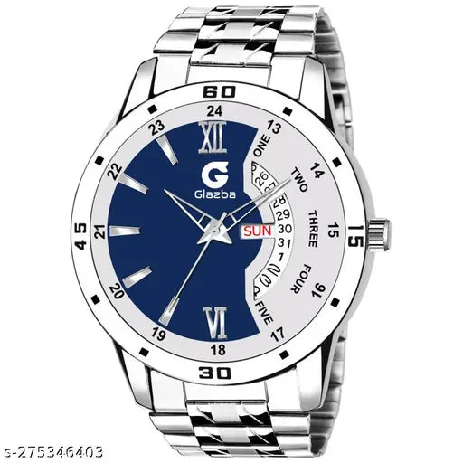 Dutchman Day & Date Function Watch With Blue & White Dial, Stainless Steel Chain Strap Analog Watch - For Men