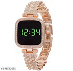 Digital Watch Combo - For Women Luxury LED Touch Screen CZ Stone Bracelet Watch Eleegant Timepiece