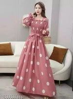 Fancy Georgette Knee Length Full Sleeve Round Neck Dori Belt  Dress