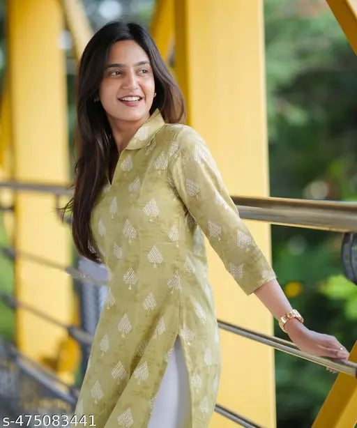 Fashionable Cotton Slub Dijital Print Straight Kurti For Women