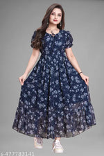 Zanies Women Floral Printed Teal Maxi Dress