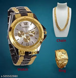 Rosra Golden Formal Watch For Men's Ring +Chain Freue (MOR RING+ CHAIN) For Men's