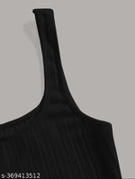 Solid Ribbed Square Neck Tank Dress