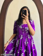 Women’s Black Printed Cotton Blend Fit & Flare Midi Dress | Puff Sleeve Casual A-Line Dress | Elegant Office, Party & Daily Wear Dress