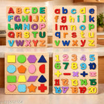 Set of 4 Wooden Knobbed Puzzle Include Wild Animal, Fruits, Transport, Vegetables - Wooden puzzle toys | Best Birthday Gift for Kids Ages 3 to 8 (Size 23x30 CM) Multicolor