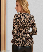 Casual Polyester Blend Round Neck Long Sleeves Animal Printed Black Stylish Top (