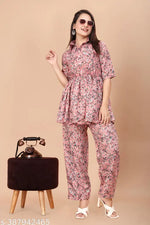 Women's Floral Yoke Design Pleated Thread Work A-Line Kurta with Trousers