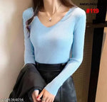 Stylish Women Collar Black Top Long Half sleeves