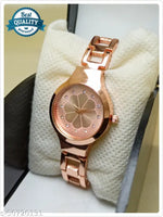 Unique Flower Designer Round Dial Attractive Metal Belt Analog Watches for Women
