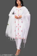 Women'S Cotton Printed Floral Straight Kurta With Pants And Dupatta