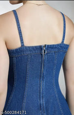 Woman denim Dress/Calf Length Denim dress/Maxi Length Denim Dress/Denim Middi