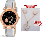 Flower Designer Leather Strap Women's and Girl's Watch Analog Watches And Free Gift
