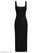 Solid Ribbed Square Neck Tank Dress